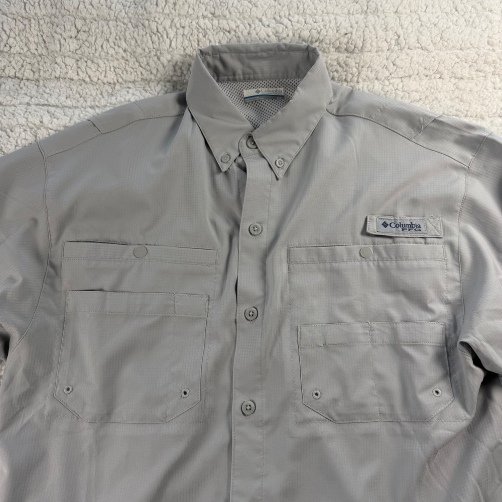 Columbia PFG Mens Small Gray Long Sleeve Fishing Shirt Omni-Shade Ventilated